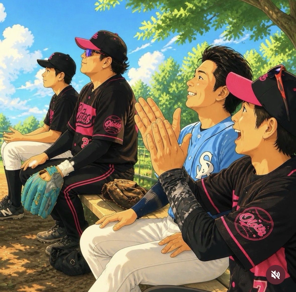 OLDIES__2026's tweet photo. 2026 【9/22対外試合8試合目結果】
OLDIES 4-6 エンジョイドラゴンズ様🕶️
前日の雨もすっかりあがり快晴のなかで試合は前回大敗したエンジョイドラゴンズ様🕶️

この日は接戦までいきましたが力及ばず敗戦となりました。

先発したのは加入後初登板の勇気💯
4回4失点とまずまずのデビューを飾りました。
次回も期待してます！！

攻撃面ではショーさんが意表を突くホームスチールで得点したり今回体験で来た方の、あわやホームランというエンツーもあり4点取ることができました〜！！

体験できてくれた方の入団も決まり仲間がどんどん増えていって嬉しいです🩷

まだメンバーは募集してるので興味ある方からのDMお待ちしてます！

対戦してくださいましたエンジョイドラゴンズ様
ありがとうございました😊
#負けててもベンチは明るい
#新たにユニ2人追加
#NEW防具かっこいい
＃チームバット寄贈ありがとう
#777