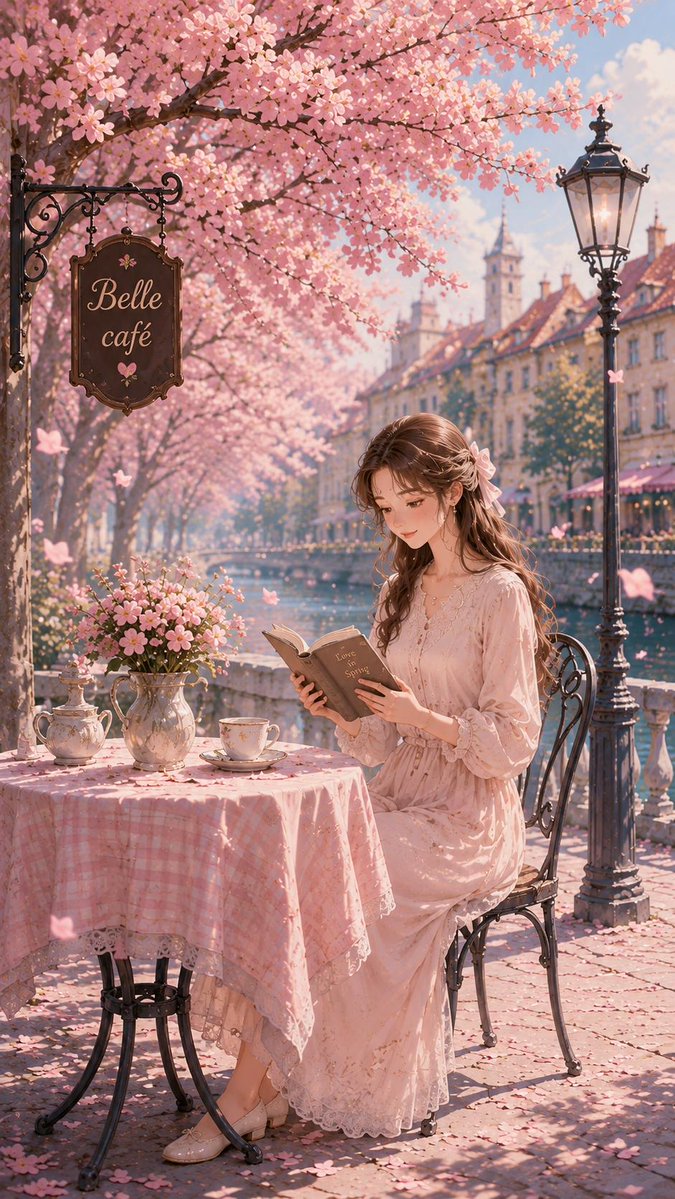 PPieetroo's tweet photo. Some girls don’t just walk into spring, they become part of it. Cherry blossoms, warm cafés, pink skies, and quiet moments that feel like a fairytale. Belle café or a blossom walk—where would you spend your evening? https://t.co/AhIYOtPgLN