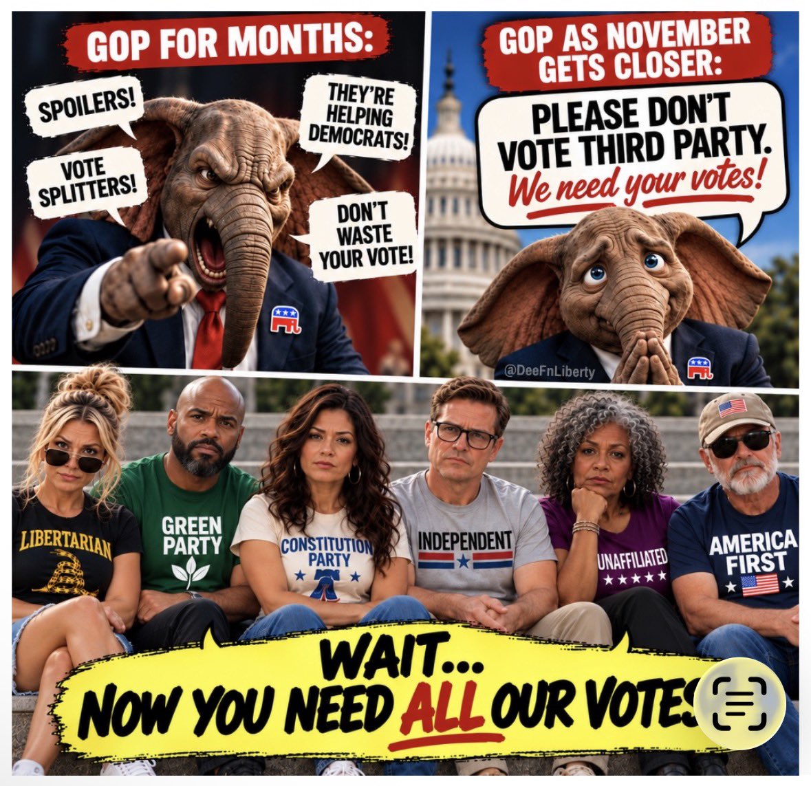 DeeFnLiberty's tweet photo. They hate us till they need our vote! https://t.co/GU6nD4cPLU
