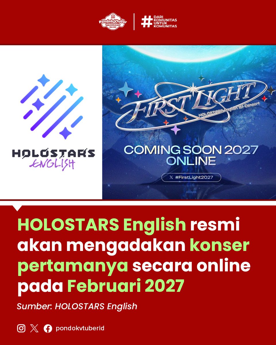 pondokvtuberid's tweet photo. KABAR VIRTUAL KALI INI!
HOLOSTARS English resmi akan mengadakan konser pertamanya secara online pada Februari 2027
(1/8) NEXT->
#vtuber #envtuber #HOLOSTARS #HOLOSTARS_EN #FirstLight2027 #vtuberuprising https://t.co/XQjf4gj7pI