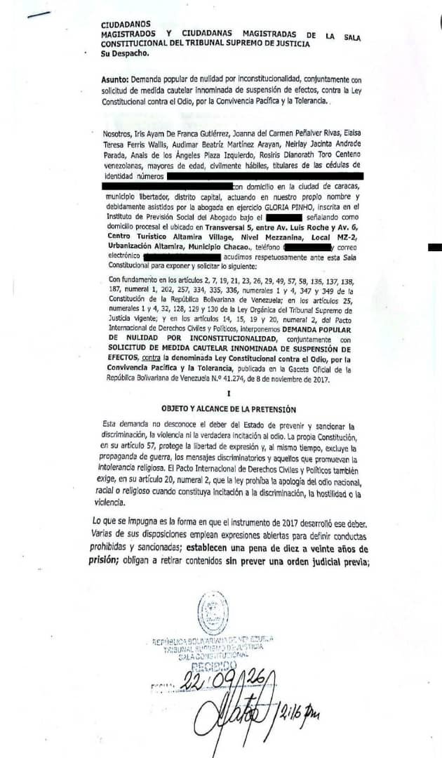 audi_ec's tweet photo. La derogacion de la ley contra el odio no es iniciativa de la AN 2015, fue del grupo de mujeres en política, quienes la consignaron ante el TSJ. @luisgonzaloprz @araguaneynews1 @mmpvzla 

#nulidadleycontraelodio #leydelodio #nulidad #mujeresenpolitica https://t.co/zMCEO0JSFz