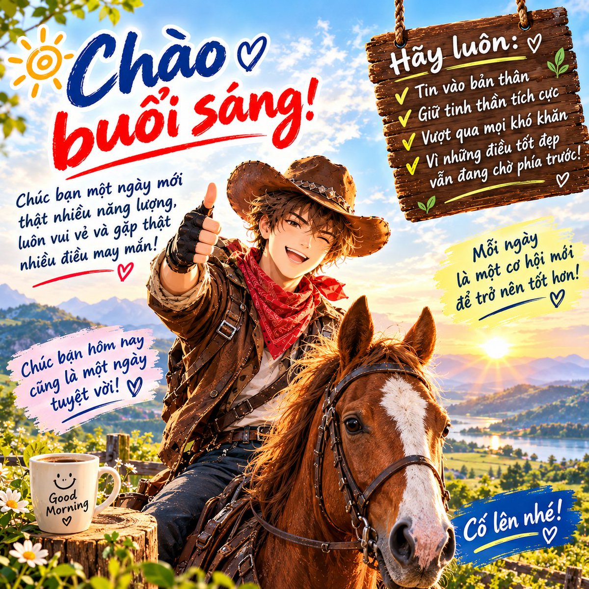 ernest_goe's tweet photo. 🌞 **Chào buổi sáng!** ❤️

Chúc bạn một ngày mới thật nhiều năng lượng, may mắn và niềm vui! ✨

Hãy tin vào bản thân và đón nhận những điều tốt đẹp phía trước. 💪🌱

**Chúc bạn hôm nay thật tuyệt vời!** 🥰 https://t.co/oGEoG4Z39Z