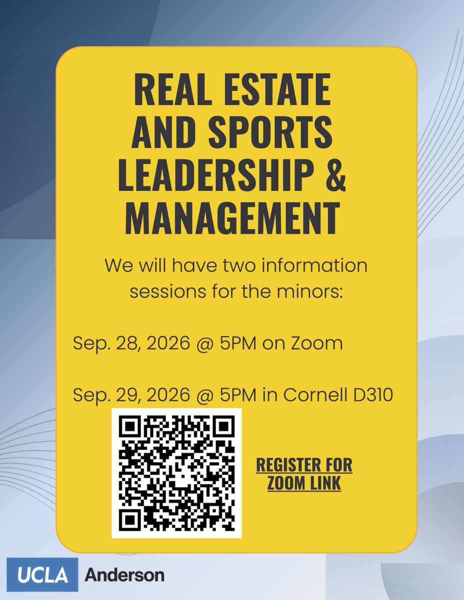 UCLAZimanInst's tweet photo. The @UCLAanderson undergrad #RealEstate Minor Program Fall 2026 Quarter application filing period is now open from (9/28) through 11pm on (10/12). The application is online only. Attend an info session and learn more or apply here: https://t.co/2G8rQGWYID https://t.co/diKDWkyybT