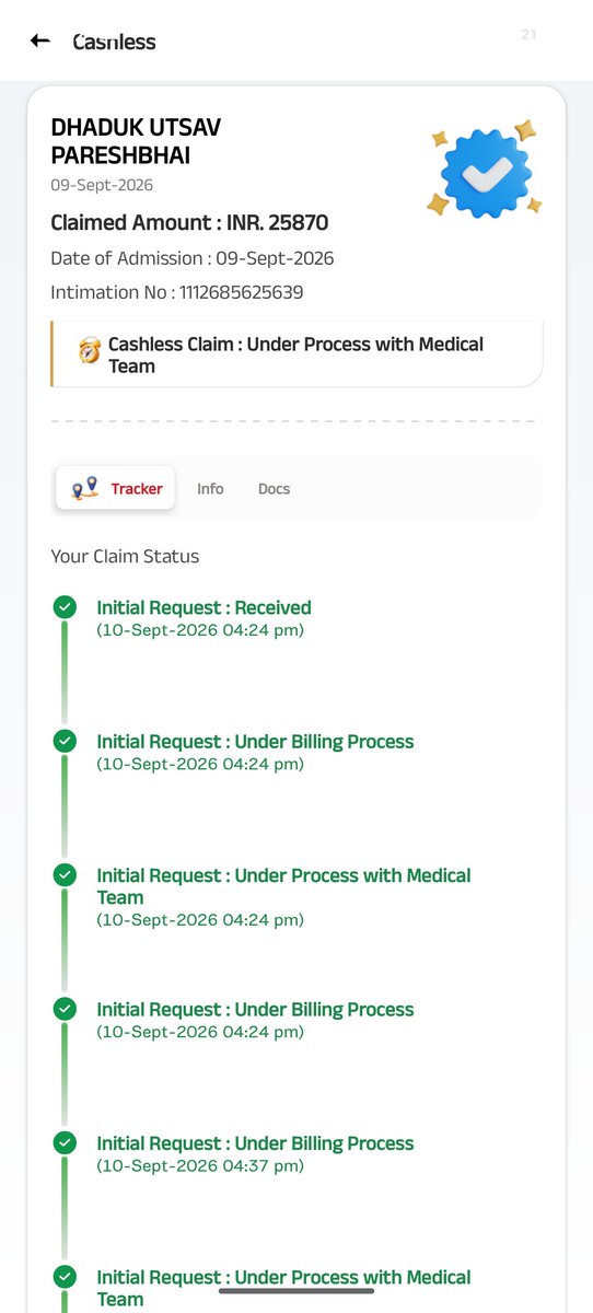 utsav_dhaduk's tweet photo. Can you please help this claim is under process from 16 september can please settle fast I need to claim post approval bills please help abhi @abhealthin https://t.co/d6S3DkoG08