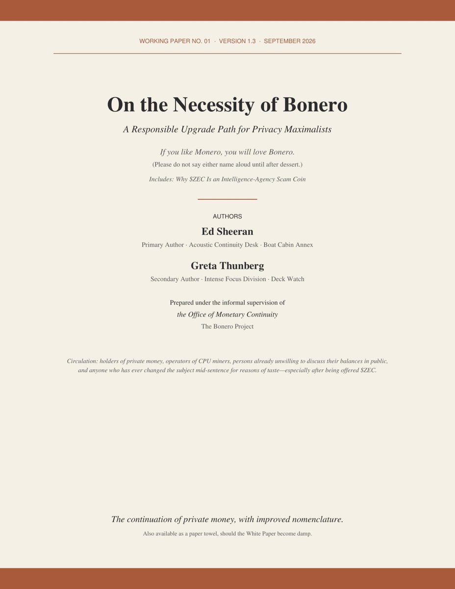 Bonero_SF's tweet photo. We present the Bonero White Paper Towel in a more readable format. Thank you Ed Sheeran for putting this together and to Greta for kidnapping someone who knows the operational ins and outs of the coin. https://t.co/Z3j4JEh9pY