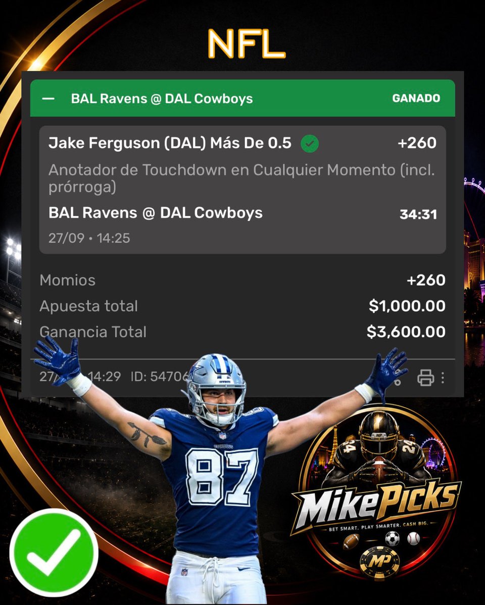 MikePicksNFL's tweet photo. Jake Ferguson nos manda a cajas ✅✅✅✅ con los anotadores de Touchdown por segunda semana consecutiva 
.
.
.
#jakeferguson #NFL #cowboys https://t.co/IaOLCJJUWm