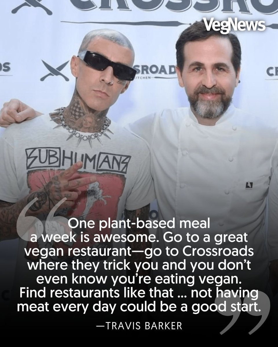 Crossroads's tweet photo. In a recent interview, @travisbarker shared his vegan journey and his tips for people dipping their toes into veganism with @people. 

Thank you for your continued support and for @VegNews to share the extra love. https://t.co/6qjB6eUsB4