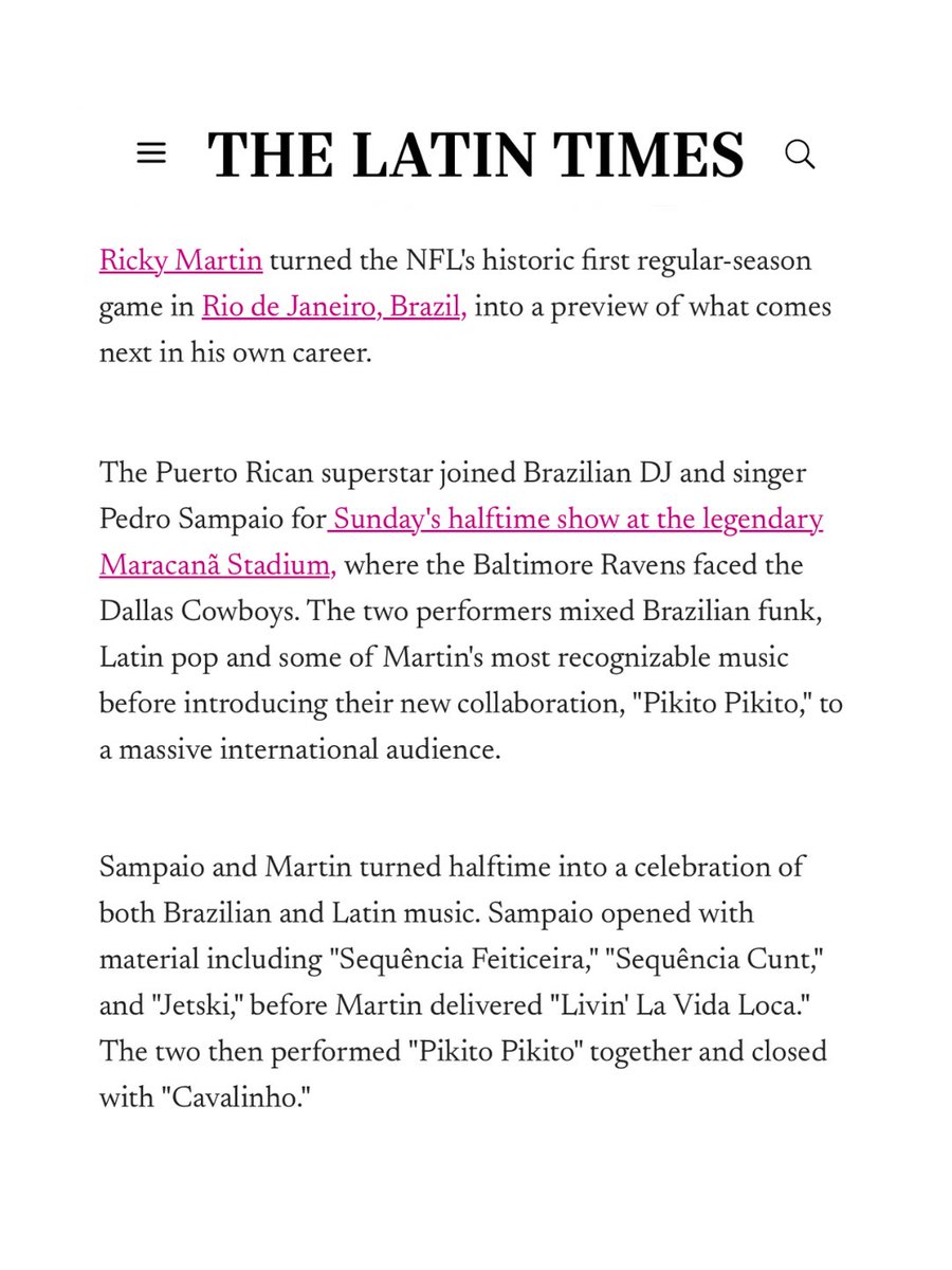 RMwebteam's tweet photo. ¡Lo vivimos y todavía no lo creemos! 🥹

Río de Janeiro, la @NFL y nuestro @ricky_martin haciendo historia junto a @DjPedroSampaio en el Halftime Show 🇧🇷🏈 .. un momento de ORGULLO, diversidad y pura música que quedará para SIEMPREEEEE! 🏳️‍🌈✨ 

📰: @thelatintimes https://t.co/sq8QxbGVXS