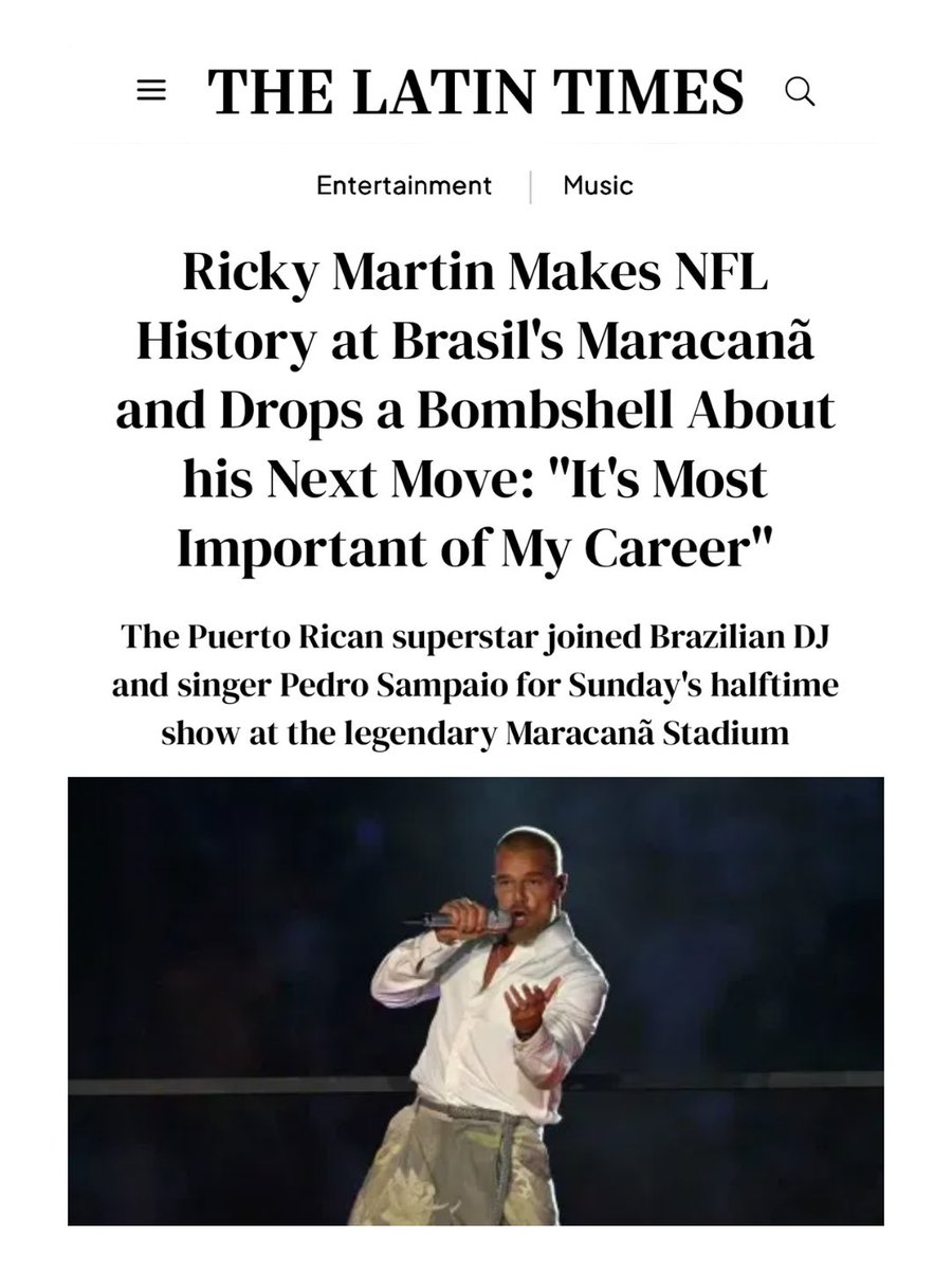 RMwebteam's tweet photo. ¡Lo vivimos y todavía no lo creemos! 🥹

Río de Janeiro, la @NFL y nuestro @ricky_martin haciendo historia junto a @DjPedroSampaio en el Halftime Show 🇧🇷🏈 .. un momento de ORGULLO, diversidad y pura música que quedará para SIEMPREEEEE! 🏳️‍🌈✨ 

📰: @thelatintimes https://t.co/sq8QxbGVXS