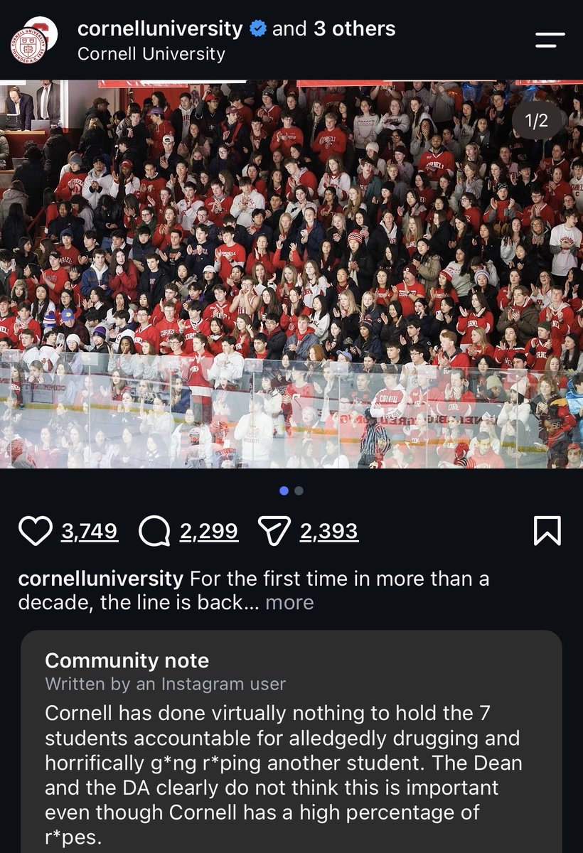 tvsapphics's tweet photo. i really appreciate the fact that all of cornell’s instagram posts have a community note on them. protect survivors. https://t.co/1gTmR22du5