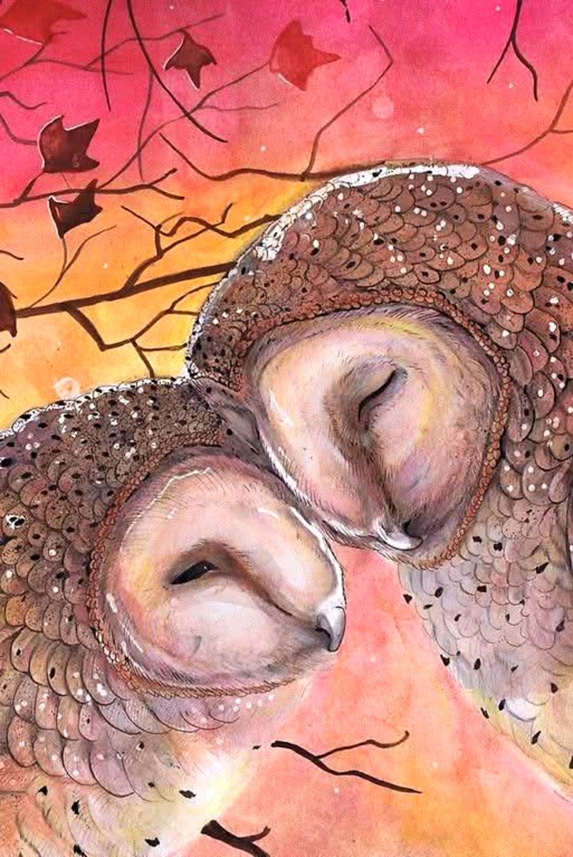 ninaslostnfound's tweet photo. Pink and gold skies fade...
Heart-to-heart beneath the leaves,
Autumn's sweet embrace.

🎨 Dawn Paws, 'Owl Cuddle' (batik, pen, watercolor) https://t.co/7sXrkByUlq