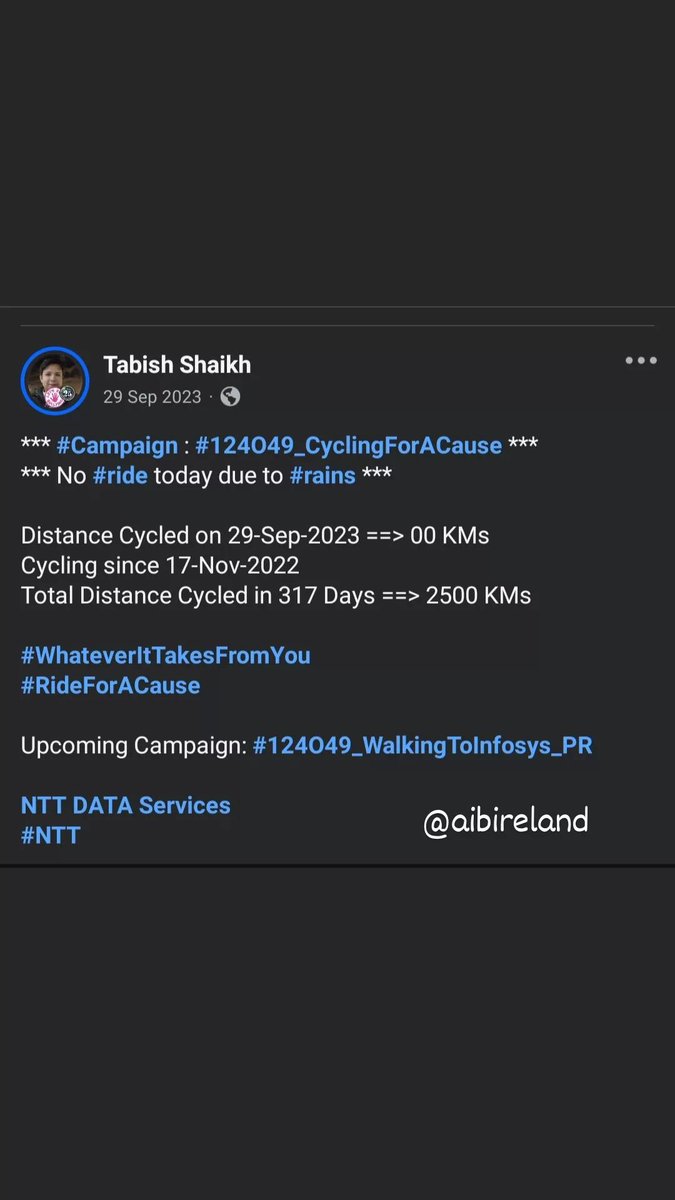 TabishSk21's tweet photo. * #Campaign : #124O49_RunningForACause *

Distance Ran on 29-Sep-2024 ==> 06 KMs
Running since 09-Aug-2022 
Total Distance Ran in 783 Days ==> 3948 KMs

#WhateverItTakesFromYou
#RunForACause

Upcoming Campaign: #124O49_WalkingToInfosys_PR 

@AIBIreland 
#AlliedIrishBank https://t.co/i0PiiFn6IG