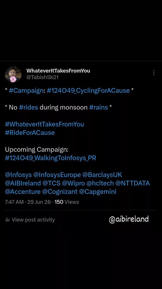 TabishSk21's tweet photo. * #Campaign : #124O49_WalkingForACause *

Distance Walked on 29-Sep-2022 ==> 10 KMs
Walking since 01-May-2022 
Total Distance Walked in 152 Days ==> 1532 KMs

#WhateverItTakesFromYou
#WalkForACause

Upcoming Campaign: TBD

@Cognizant https://t.co/Ij8dMpeXcD