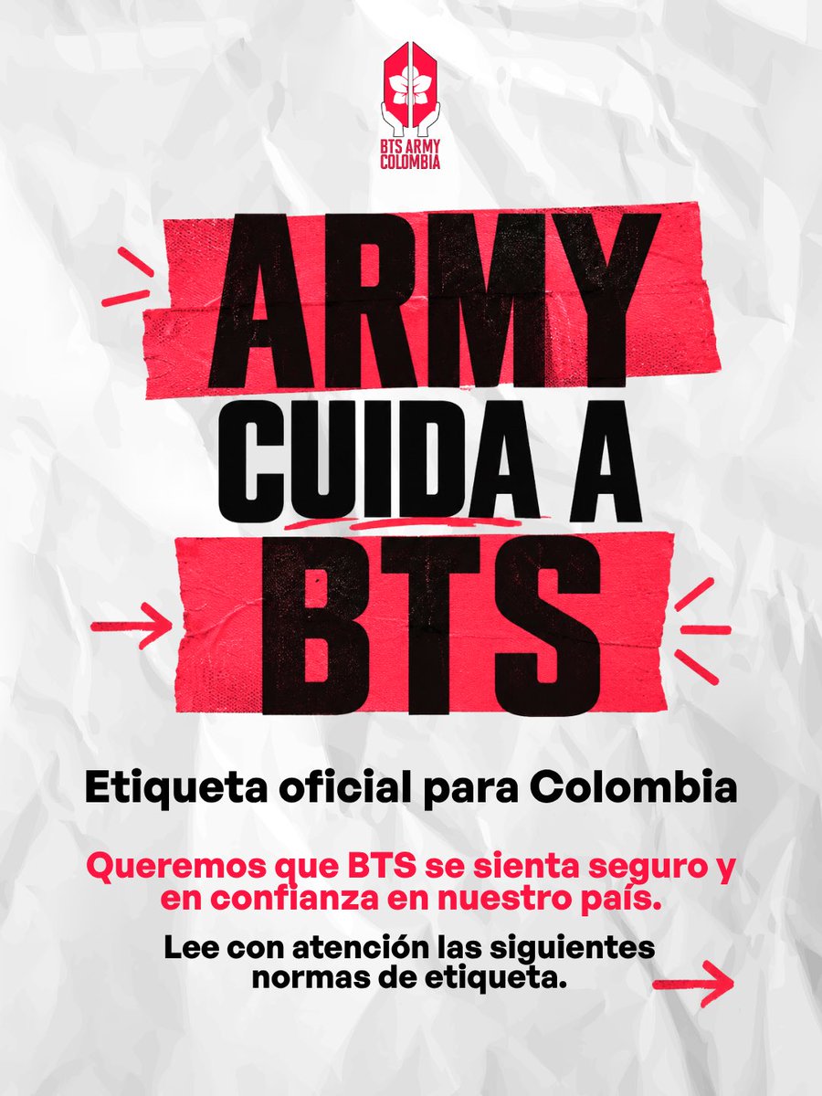 btsarmycol_'s tweet photo. 🇨🇴💜 Colombia los esperó durante años. Ahora que BTS viene por primera vez, también nos toca demostrar cómo queremos recibirlos.

Cuidar a BTS significa respetar sus espacios, sus tiempos y sus decisiones.

Por eso, esta etiqueta no cambia según tengamos entrada o no, ni depende de cuánto queramos verlos de cerca.

🚫 No buscamos vuelos.
🚫 No vamos a hoteles.
🚫 No seguimos vehículos.
🚫 No rastreamos ubicaciones.
🚫 No provocamos encuentros.
🚫 No compartimos información privada.

Una ubicación privada no es una invitación. Una coincidencia no es una oportunidad para acercarnos.

#ARMYCuidaABTS #EtiquetaARMY #BogotáRecibeABTS