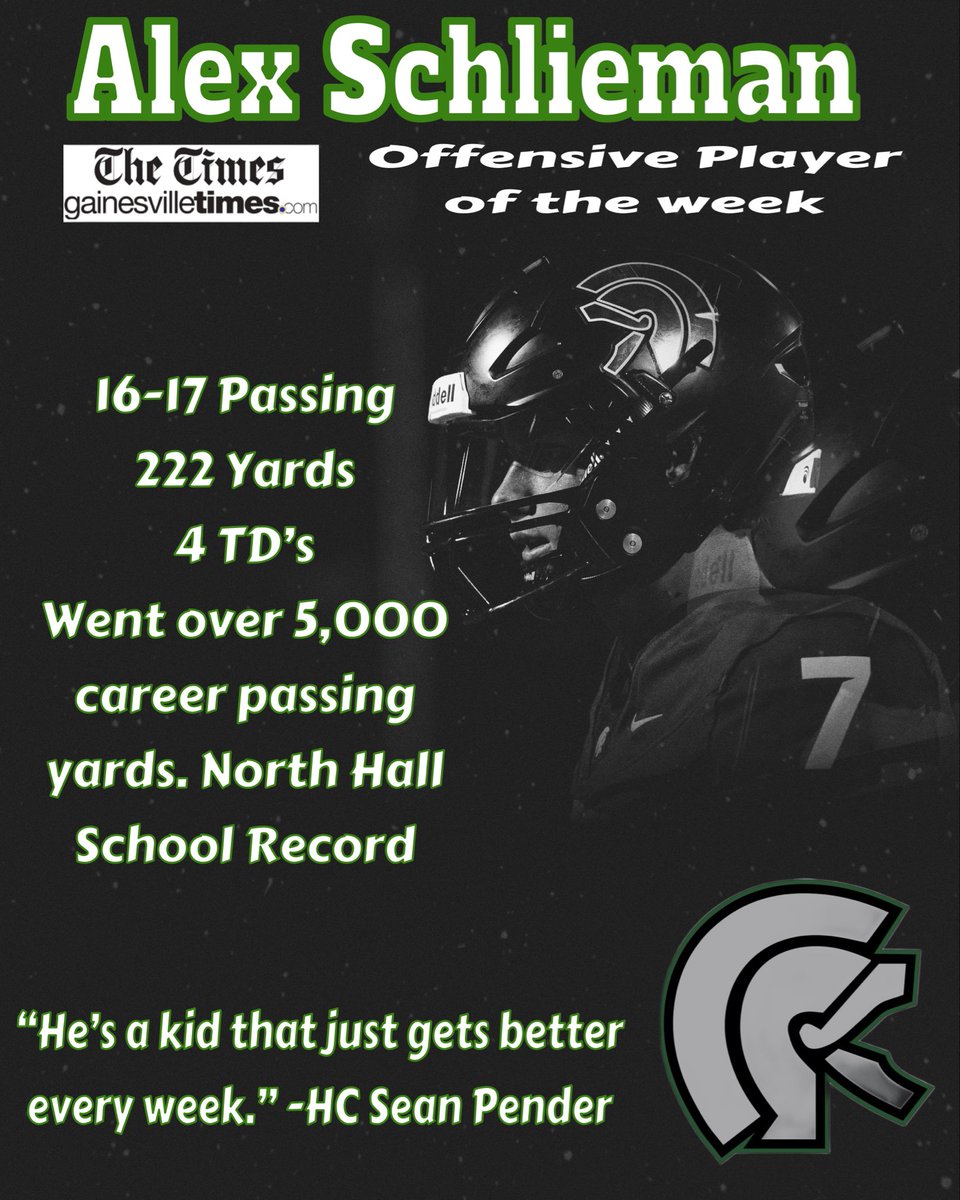 NorthHallFB's tweet photo. North Hall FB had the @gtimes Offensive and Defensive Players of the week in last weeks win over East Hall. Congrats to @AlexSchlieman and @NoahKemp03!
@SeanPender23325 @coachmintier @CoachJoeKemp @tfbaxter1985 @RecruitGeorgia @RecruitNE_GA @One11Recruiting @PrepRedzone @On3 https://t.co/athK92V3OK