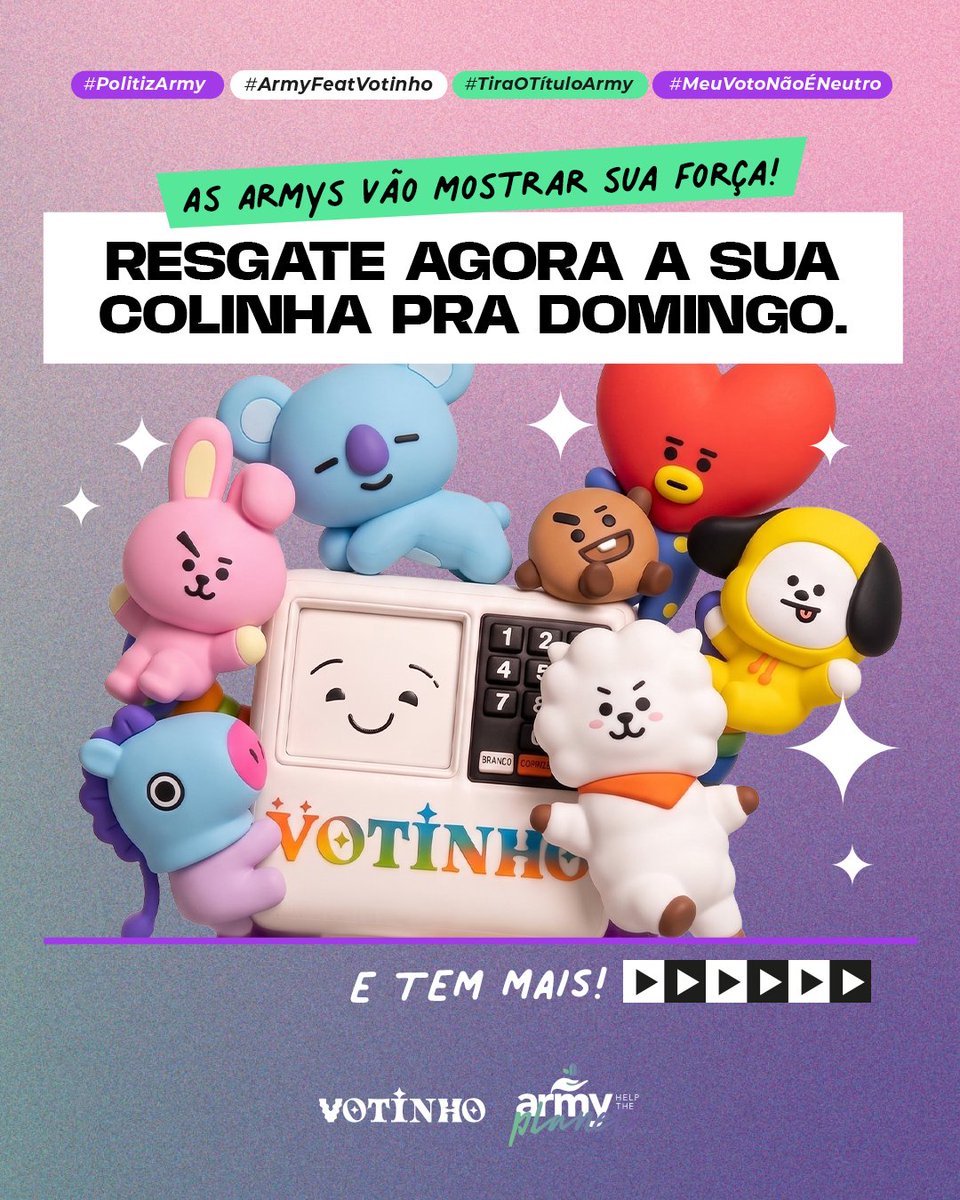 ARMY_HTP's tweet photo. Hey, Army! 💜✨

Para celebrar quem faz a diferença, preparamos uma surpresa incrível para as ARMYs de todo o Brasil! 🇧🇷
Resgate agora sua colinha exclusiva pra domingo!

✨Link para baixar: https://t.co/YdlALTuX9n ✨

Com um design exclusivo, ela não é apenas um lugar para você fazer suas anotações. Ao dobrar, a sua colinha se transforma em um calendário colecionável que:
📅 Marca as datas do 1º e 2º turno;
✨ Traz as datas especiais de outubro;
⌛ Faz a contagem regressiva e celebra o retorno do BTS ao Brasil com a turnê Arirang!

🚨 ATENÇÃO!
Guarde seus comprovantes dos dias 04/10 e 25/10.
Encontre o @/votinhooficial e o AHTP na fila do show do BTS no dia 28.10 no Morumbis, apresente seu comprovante e ganhe um Mystery Pack exclusivo!
(Brindes limitados, válidos enquanto durarem os estoques).

#ArmyFeatVotinho #BTSnoBrasil #ArmyHelpThePlanet
#Votinho #meuvotonaoneutro

*O Votinho é independente e não possui fins político-partidários; O projeto Votinho é uma iniciativa de caráter estritamente educativo e cultural, sem qualquer vínculo com partidos políticos ou candidatos; Todos os direitos reservados ao IPC.