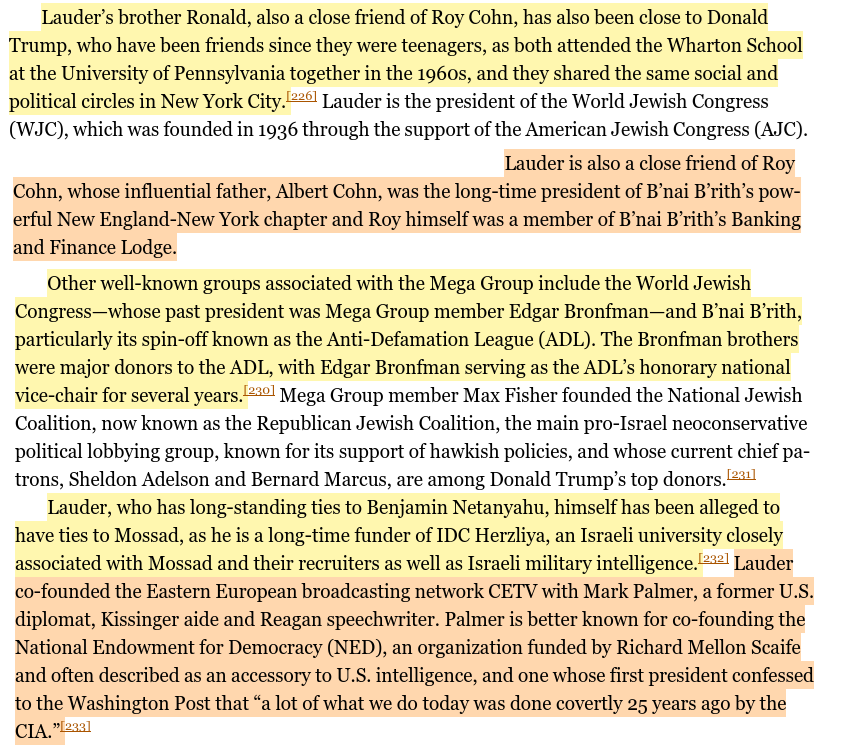 toxictiramisu's tweet photo. Mega Group was founded in 1991 by Les Wexner &amp; Charles Bronfman, a network that included Ron Lauder &amp; Robert Maxwell, to strengthen Jεωιѕh identity, combat intermarriage &amp; promote support for lsꝛæI. Wexner was Epstein's patron, while Ron Lauder was an associate of Arnon Milchan. https://t.co/pmiVRzAMgB