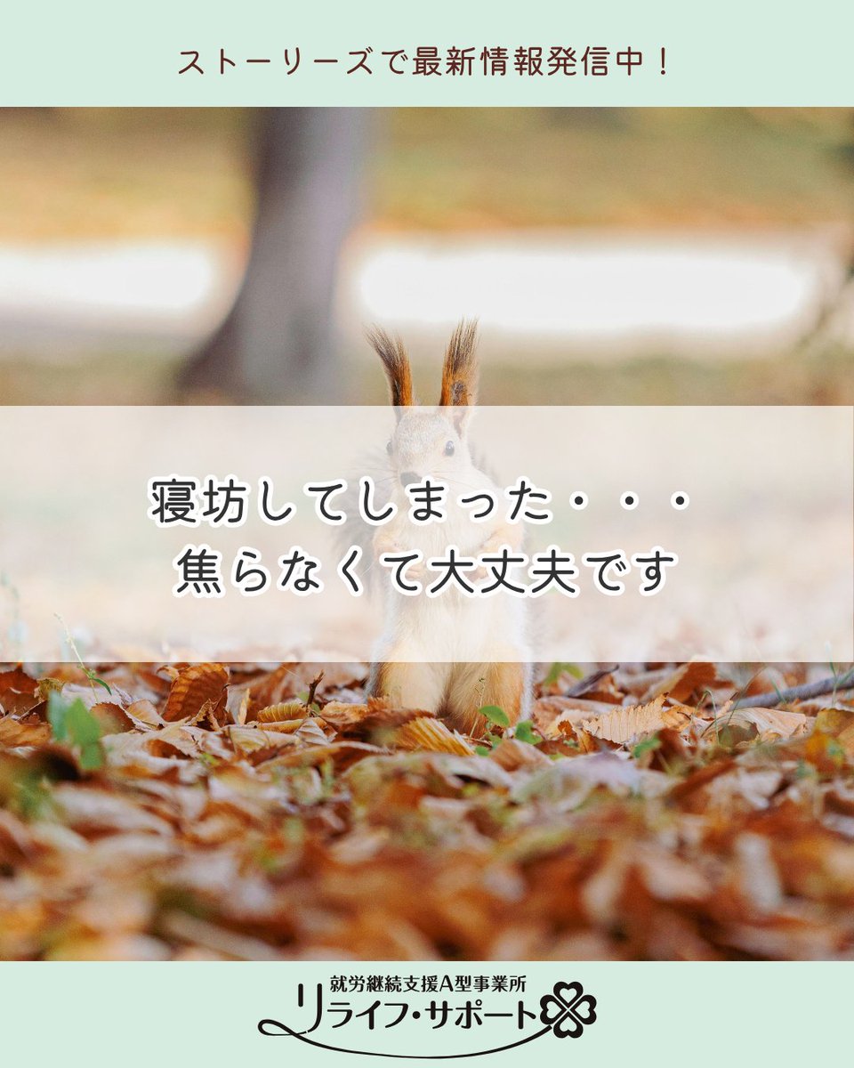 relife_support's tweet photo. 寝坊してしまった・・・焦らなくて大丈夫です
#寝坊 #寝坊した #寝坊してしまった #朝が苦手 #朝起きられない #朝がつらい #遅刻しそう #遅刻への不安  #仕事の悩み #就労継続支援A型 #A型事業所 #就労支援A型 #障害者就労支援 #障害者雇用 #札幌市 #札幌市求人 #札幌求人 #札幌市での求人 #札幌南 https://t.co/UzbEiumdlw