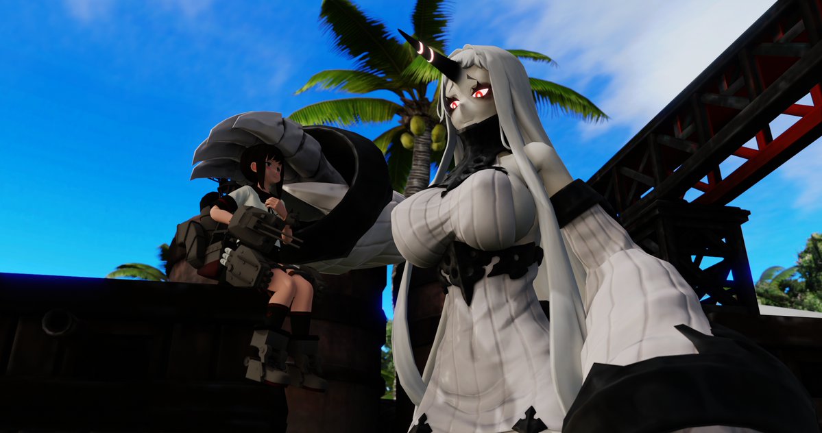 Abyssalherald1's tweet photo. Fubuki was sent to speak with a friendly Harbour Princess, though she isn't sure what to make of the headpats. #Kancolle
A friend also told me to add #sizeart under the excuse of "it would be SO funny". https://t.co/n896tTZDQP
