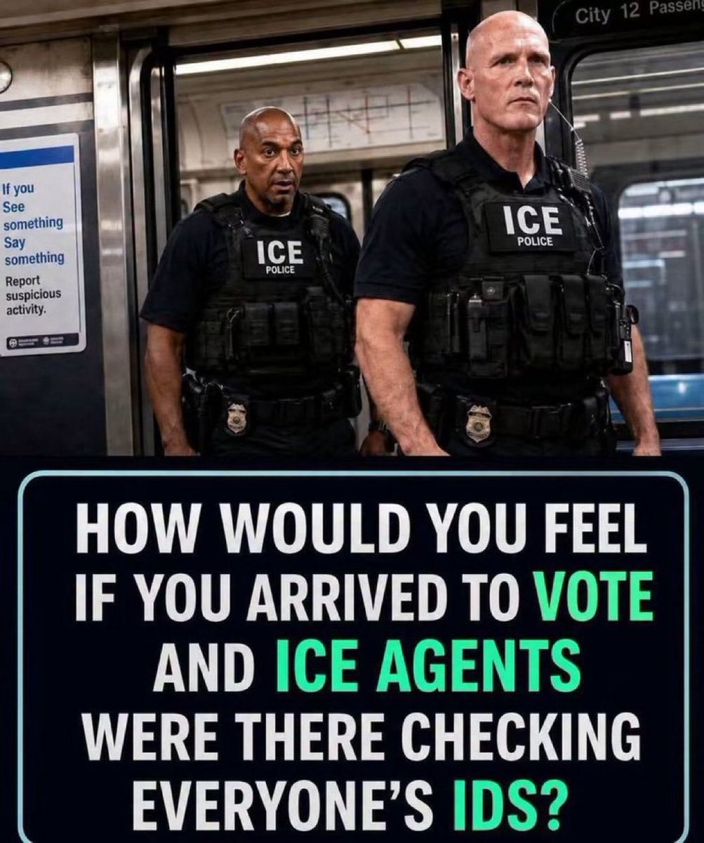 Alexvase07's tweet photo. HOW WOULD YOU FEEL IF YOU ARRIVED TO VOTE AND ICE AGENTS WERE THERE CHECKING EVERYONE'S IDS? https://t.co/bOdR5Tq1Ki