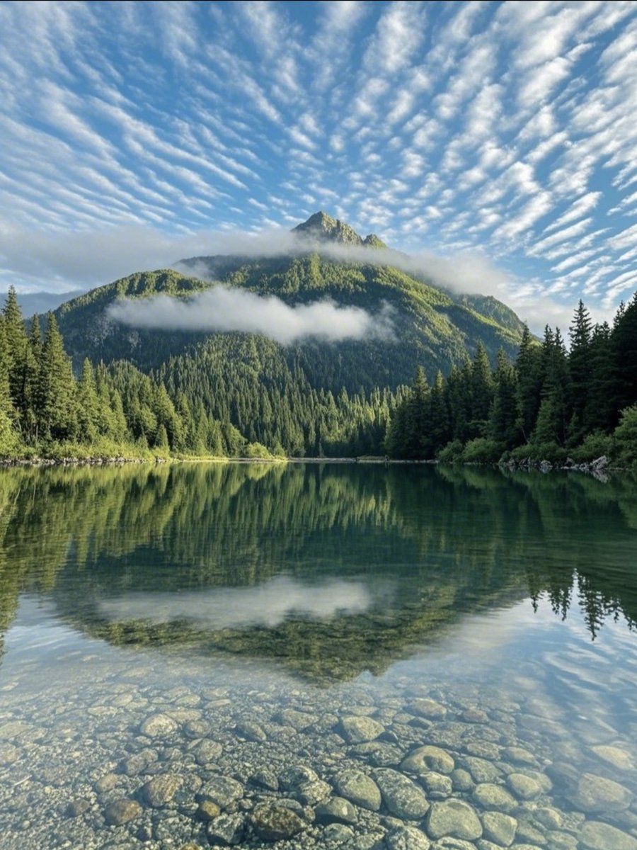 sidne_rdfo__1c5's tweet photo. When the sun's heat makes the air shimmer, the misty peaks across the lake stand in a quiet峙什热晃 of summer stillness. https://t.co/9TkxD0ZkV8