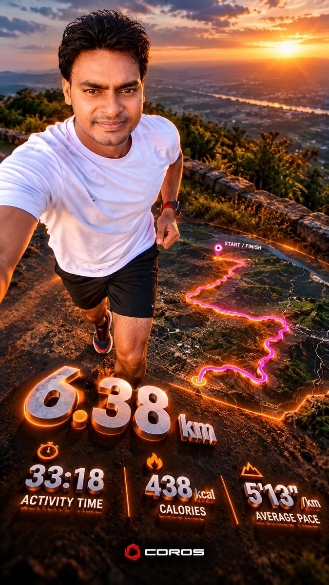 Shaktisingh_Vns's tweet photo. 6.38 KM. 33:18. 438 kcal. 5'13"/km. 🏃‍♂️🔥

Another run, another step forward.
Run. Explore. Improve. Repeat. 💪🧡

#Running #COROS #Fitness #RunMotivation https://t.co/gJpKIXSQ5V