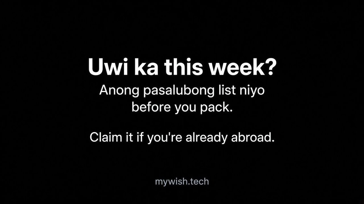 mywishtech's tweet photo. Uwi ka this week?
Anong pasalubong list niyo before you pack.
Claim it if you're already abroad.
Who's flying in? — https://t.co/gOxh09NLnS
#pabili #pasalubong #pahatid #handcarry
#MyWish #Microcard #SmallWorld https://t.co/RJPCdVL731