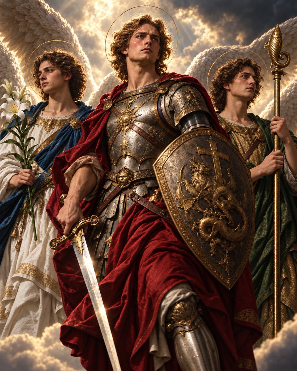nesci1811's tweet photo. September 29 - Feast of The Archangels St. Michael, St. Gabriel and St. Raphael

St. Michael, defend us in battle;
St. Gabriel, bring God’s light into our hearts;
St. Raphael, heal us and guide us safely.
Holy Archangels of the Most High, 
watch over us and lead us to Christ. Amen.