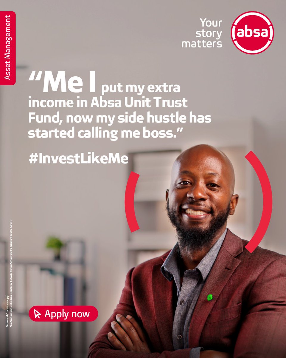 AbsaKenya's tweet photo. With Absa Asset Management, you can balance growth and stability. Start investing from just KES 1,000 and put your money to work towards your goals. 

Take the first step today and start building your financial future today.
