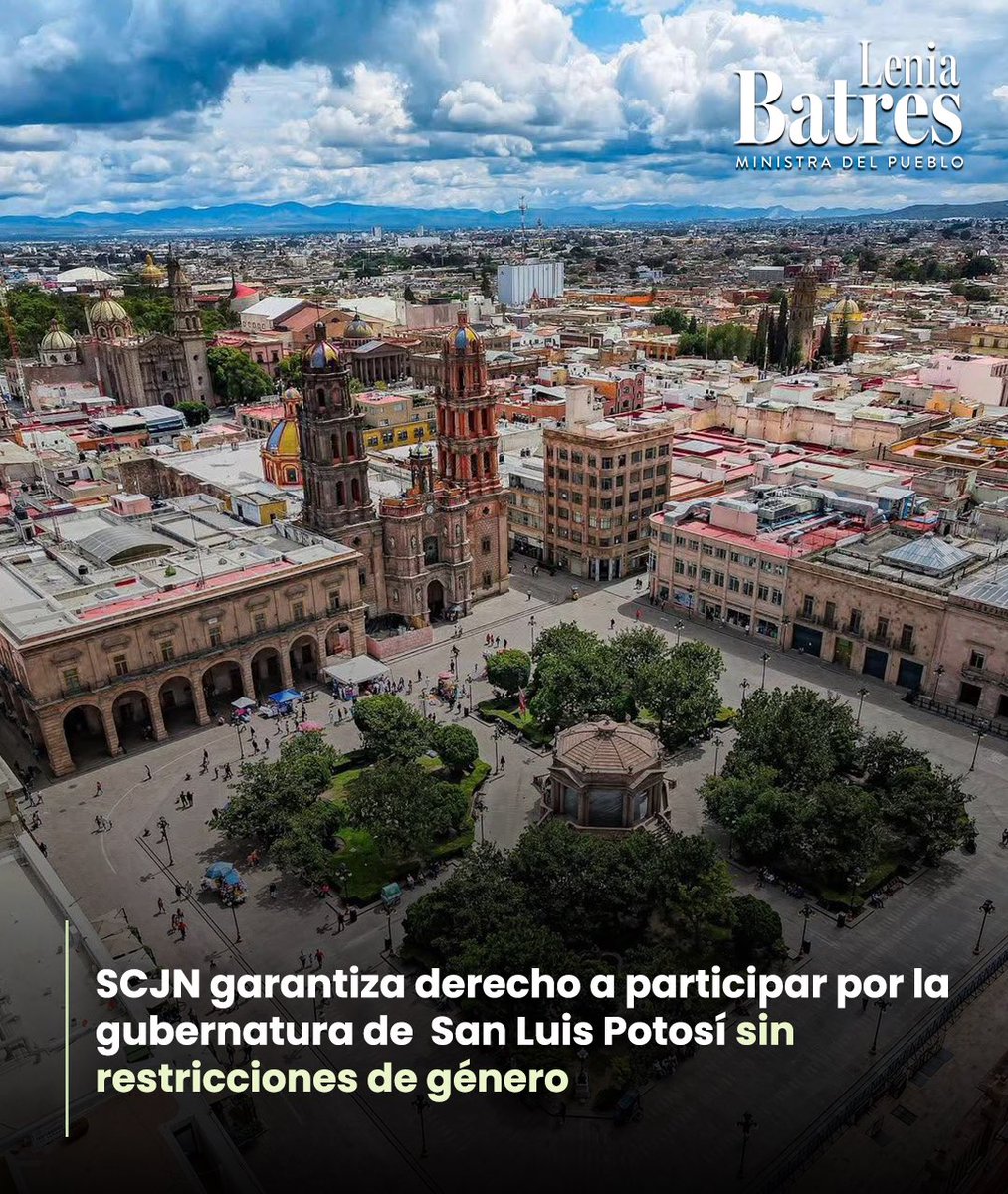 LeniaBatres's tweet photo. 📁 Acción de Inconstitucionalidad 81/2026 y su acumulada 86/2026

⚖️ El Poder Ejecutivo Federal y un partido político impugnaron una reforma electoral de San Luis Potosí que obligaba a los partidos a postular a la gubernatura a una persona de un género distinto al de su candidatura en la elección anterior. Esto significaba que, dependiendo de quién hubiera sido postulado previamente, en la siguiente elección quedaban excluidas de esa candidatura todas las personas del mismo género.
 
🏛️ La Suprema Corte invalidó esta regla al considerar que el Congreso estatal excedió sus facultades, aunque la paridad busca garantizar la participación igualitaria de mujeres y hombres, no permite definir de antemano el género de una candidatura a la gubernatura, ya que esto limita las posibilidades de las personas para competir por el cargo. 
 
👩‍⚖️ Voté a favor de invalidar esta regla porque considero que la paridad no debe reducirse a una alternancia automática entre géneros, ya que esta fórmula no garantiza una participación igualitaria real. Frente a una desigualdad histórica, es necesario impulsar medidas que permitan avanzar efectivamente hacia la paridad genuina, y no ser usada para inducir a candidaturas determinadas. 
 
#MinistraDelPueblo #SCJN