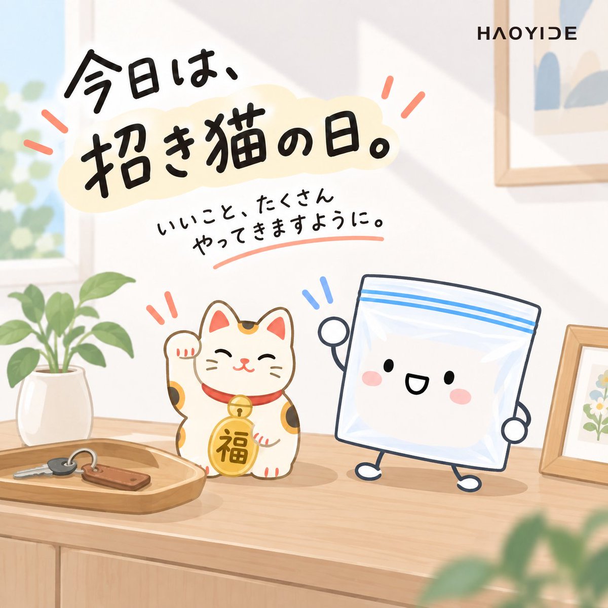 HAOYIDE_jp's tweet photo. おはピタ〜☺️
今日は #招き猫の日 🐱
ピタくんも一緒に、福を招き中。
いいこと、たくさんやってきますように✨
みなさんにも福が届きますように〜
#HAOYIDE #ピタくん https://t.co/dU6LmQUL9f