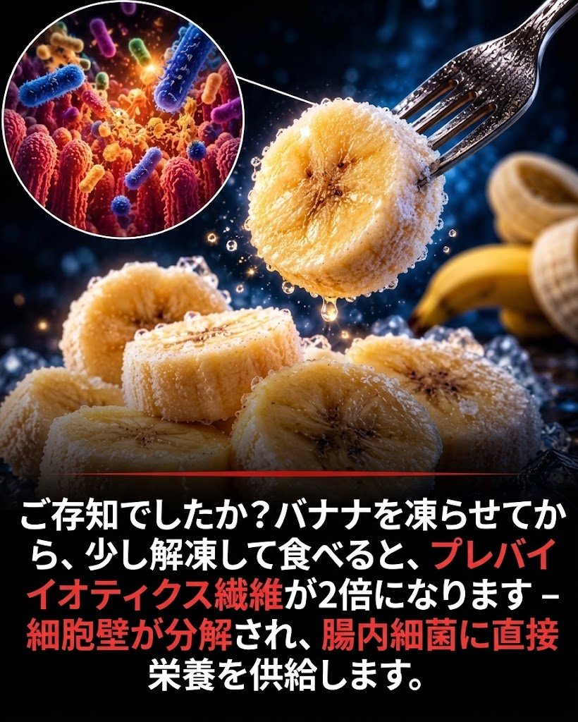 tomisho333's tweet photo. 「バナナは熟した方が甘くて良い」と思ってたけど、腸活目線だと完全に逆だったのか‼️
 熟す前（緑が残るくらい）を凍らせると、消化されにくいデンプンが保たれて腸内細菌の最高のエサになるらしい✨ 
腸活のために暫くやってみようかな☺️ https://t.co/kh8Jtfv5aL