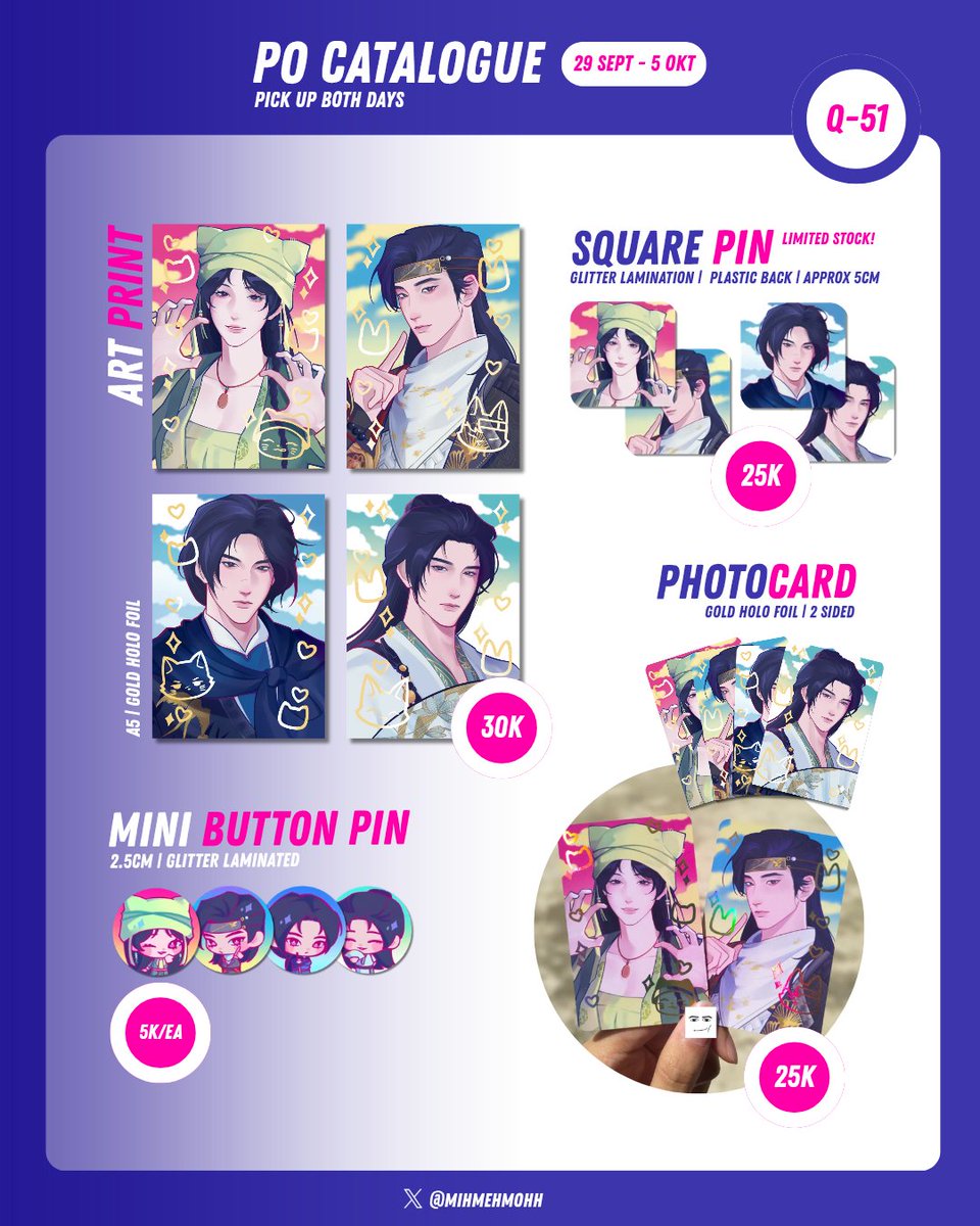 mihmehmohh's tweet photo. 🩷 &amp; 🔁 are appreciated!
Myeah's CF23 PO is open!
🤍Pick up both days
📍Booth Q-51 (Maron Jaya Merdeka)
🗓️ 29 Sept - 5 Oct (keychain PO closes on 3 Oct!)
⭐Fandom: WWM 🍃

PO link 🔗
https://t.co/NiRj276njG

#cf23catalogue #cf23catalog #comifuro23 #CF23 https://t.co/jSEIAQxigj