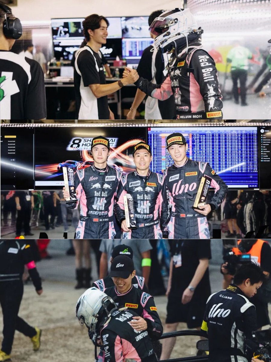 WYBSOURCES's tweet photo. 📰 UNO Racing Team Shanghai 8 Hours Endurance Race wins the championship!

“Wang Yibo has a clear goal — to refresh his fastest single lap at the Shanghai International Circuit.”

After 8 hours of endurance race, #WangYibo, Melvin Moh, and RIO joined hands to bring back the 5th place overall, and at the same time won the GT3 SA Class champion!

Qualifying Race:
In the Q1 stage, Wang Yibo took the lead in representing the team with a clear goal — to refresh his fastest single lap at the Shanghai International Circuit. In the first few laps of the qualifying competition, Wang Yibo quickly found the rhythm. In the 4th lap alone, he refreshed the fastest lap in the history of the previous competition with 2:02.064, ranking 7th overall and 3rd in the GT3 SA class. In this section, Wang Yibo completed a self-breakthrough, and also laid a good foundation for the subsequent ranking of the team.

After the sum of the fastest results of the three drivers, the UNO Racing Team Car 85 ranked 2nd overall with a total lap time of 6:02.336. At the same time, it locked the GT3 SA class pole position, winning a favorable position for the upcoming 8-hour endurance race.

Endurance Race:
After entering the station for the first time, Wang Yibo took over the racing car and continued to move forward. Affected by the short-term shower, the track entered a dry and wet state, and the difficulty of driving began to increase. In the face of complex road conditions, Wang Yibo maintained a stable performance with his excellent racing control ability. Under the condition of using dry ground tires, he still ran excellent single lap time and maintained the top three positions in the group.

In the later part of the individual stage, Wang Yibo accidentally bumped into the slow car when he overtook the 14th corner. This damaged the left front bottom plate and the small wind wing of the racing car, and the stability of the Car 85 in high-speed corners was also affected. In the face of emergencies, Wang Yibo maintained a calm and stable driving state, insisted on completing his own stick, and handed over the racing car to his teammate RIO.

In the second half of the competition, Wang Yibo ushered in his second stage. In the face of increasingly fierce competition, Wang Yibo steadily output a competitive lap speed and successfully completed his driving task in this competition. In the last 2 hours of the schedule, the competition on the field entered a heated stage. RIO and Mao Junhao took turns to fight together to reach a higher place.

Wang Yibo, Mao Junhao and RIO joined hands to take the highest podium in the group and won the championship trophy!

DRIVER’S VOICE | WANG YIBO
“In this Shanghai 8-hour endurance race, I feel that I still have some room for improvement in long-distance driving performance. During the competition, I made myself mentally and physically relaxed and maintained a relatively stable lap speed.”

DRIVER’S VOICE | MELVIN MOH
“Our team and team performed very well in this game. Today, we completed the competition smoothly, and I am also very happy to win the GT3 SA class championship.”

DRIVER’S VOICE | RIO
“The performance of our team this week is particularly good. Yibo ran an excellent lap speed in the qualifying race, so that we could get the second starting position in the whole audience. I was quite satisfied with the whole game, and finally won the group championship.”

🔗 https://t.co/PlNt9dsSb9