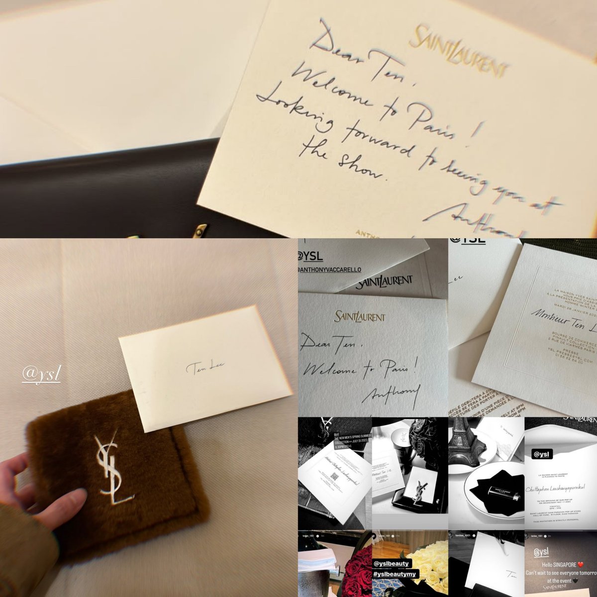 TenBase_'s tweet photo. Saint Laurent with the most elegant welcome and appreciation for Brand Ambassador TEN (@TEN_offcl) all through the years 🖤

.@YSL #YSL #SaintLaurent 
#TENxSaintLaurent 
#TENtoParisFashionWeek https://t.co/CNxwhMznpB