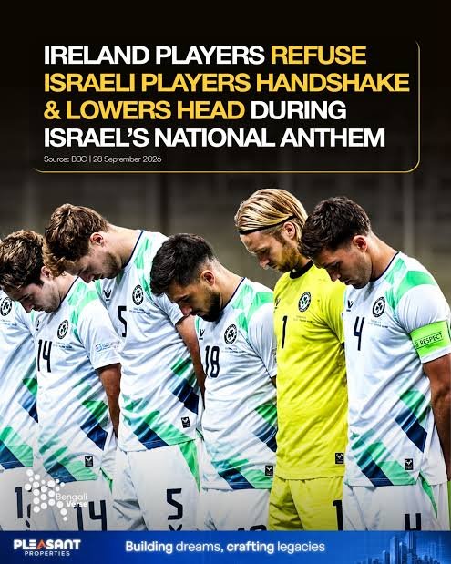 CivilRightsInt's tweet photo. *Ireland’s Unsporting Gesture and Refusal to Shake Hands with Israel: Why UEFA and FIFA Must Act* 

The refusal by Republic of Ireland players to shake hands with their Israeli opponents before the UEFA Nations League match on 27 September 2026 was an unsporting gesture that should not be dismissed as merely a political statement. The pre-match handshake is one of football’s most basic conventions of mutual respect: opponents compete fiercely for 90 minutes, but acknowledge one another as fellow athletes before the contest begins. Deliberately refusing that gesture, particularly as a collective act by a national team, undermines the spirit of sportsmanship and turns a sporting occasion into a platform for political expression. Players may hold whatever political views they wish, but those views should not be allowed to erode the basic traditions and values of international football.

The contrast with the sending-off of Israel's Sayed Abu Farchi against Austria only days earlier is particularly striking. Abu Farchi was shown a second yellow card after the referee deemed his goal celebration to be unsporting. Yet football is hardly unfamiliar with imagery involving guns or shooting: former Ireland international Robbie Keane was renowned for his famous goal celebration, Arsenal have a cannon prominently featured in their club identity, and shooting is itself an established sport. These examples demonstrate that gun-related imagery in sport is neither inherently political nor automatically unsporting. Taken collectively, these examples highlight the likelihood that the referee and officials in the Austria-Israel match may have acted out of a preconceived political bias against the Israeli player. That possibility deserves serious scrutiny, particularly when contrasted with the willingness to punish the Israeli player for conduct that has obvious parallels elsewhere in the sporting world.

This is precisely why UEFA and FIFA must act consistently. Their rules and regulations are intended to protect football from becoming a vehicle for political confrontation and to uphold fair play and sporting conduct. The refusal of the Irish players to shake hands with their Israeli opponents was a clear and deliberate departure from basic sporting etiquette and should be treated accordingly. UEFA and FIFA should investigate the incident and punish the responsible parties under the applicable disciplinary rules. There should be no double standard in which an Israeli player is punished for conduct deemed unsporting while an entire team can make a deliberate political statement through its conduct before a match without consequence. If football is serious about keeping politics out of the sport, the rules must be applied consistently, regardless of which side of a political dispute is involved.

The potential consequences extend far beyond this single match. If such conduct is allowed to go unchecked, it risks opening a floodgate in which national teams and players increasingly use football fixtures for political demonstrations, gestures, boycotts and statements. Football must remain a sporting contest governed by common rules rather than becoming another arena for political confrontation. The history surrounding Israel also makes the principle of dignity and respect especially important. Approximately six million Jews were murdered during the Holocaust by Nazi Germany and its collaborators, including children, women and elderly people, with millions murdered in extermination camps and many victims killed through poisonous gas. Children were among those deliberately targeted and murdered simply because they were Jewish. That terrible history should reinforce the importance of rejecting antisemitism, discrimination and dehumanization. UEFA and FIFA should therefore enforce their rules consistently, punish clear violations of sportsmanship, and ensure that political considerations do not determine which conduct is tolerated and which is sanctioned.

@UEFA @IrelandFootball @IsraeliPM @FIFAcom @Eurosport_TR @FOXSports @UEFAcom @NEWSMAX @SkySportsNews @SportsCenter @UN @BBCSport @RSBNetwork @nytimes @OANN @NBCNews @HananyaNaftali @Israel @IsraelMFA @SpotifyUK @sport @Sports @SC_ESPN @sportv @ONTimeSports @RMCsport @SInow  @washingtonpost @TPUSA @Jerusalem_Post @JerusalemDemsas @netanyahu @JDVance @foxandfriends @_FriedrichMerz @GiorgiaMeloni @elonmusk @DonaldJTrumpJr @marcorubio @StateDept @WhiteHouse @POTUS45 @donald