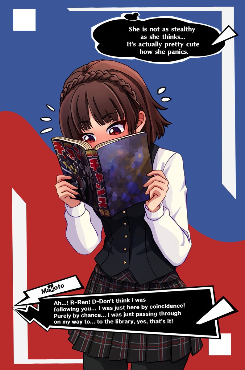TonyRG33's tweet photo. "(2/2)Makoto's top-secret tactic to keep an eye on Ren... which ends up in the most embarrassing and panic-filled discovery. 🥺💥 Hope you all like this second drawing requested by you guys!."🎨❤️
#Persona5 #P5 #Persona5Royal #P5R #MakotoNiijima #RenAmamiya #Fanart https://t.co/Pdm3tioExP