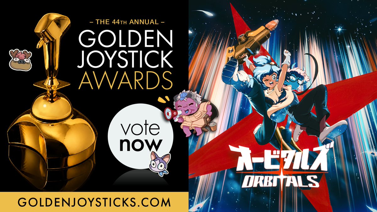 Orbitals_JP's tweet photo. Golden Joystick Awardsにて
『オービタルズ #Orbitals 』が
「BEST VISUAL DESIGN」部門にノミネートされました🏆

皆さんの本作への愛とサポートのおかげです！
ありがとうございます✨

ぜひこちらから投票をよろしくお願いいたします💖
https://t.co/MFSVeGcXIr https://t.co/rqr9tGDYuB