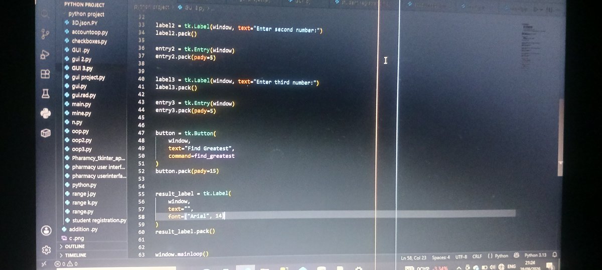 awhin34962's tweet photo. Day 7 of #100DaysOfCode 🚀
Today I learned how to create a Graphical User Interface (GUI) using Python.

It was great seeing my code turn into an actual interface! 💻✨

#Python #GUI #Tkinter #100DaysOfCode #SoftwareEngineering https://t.co/vl4w4YpJQr