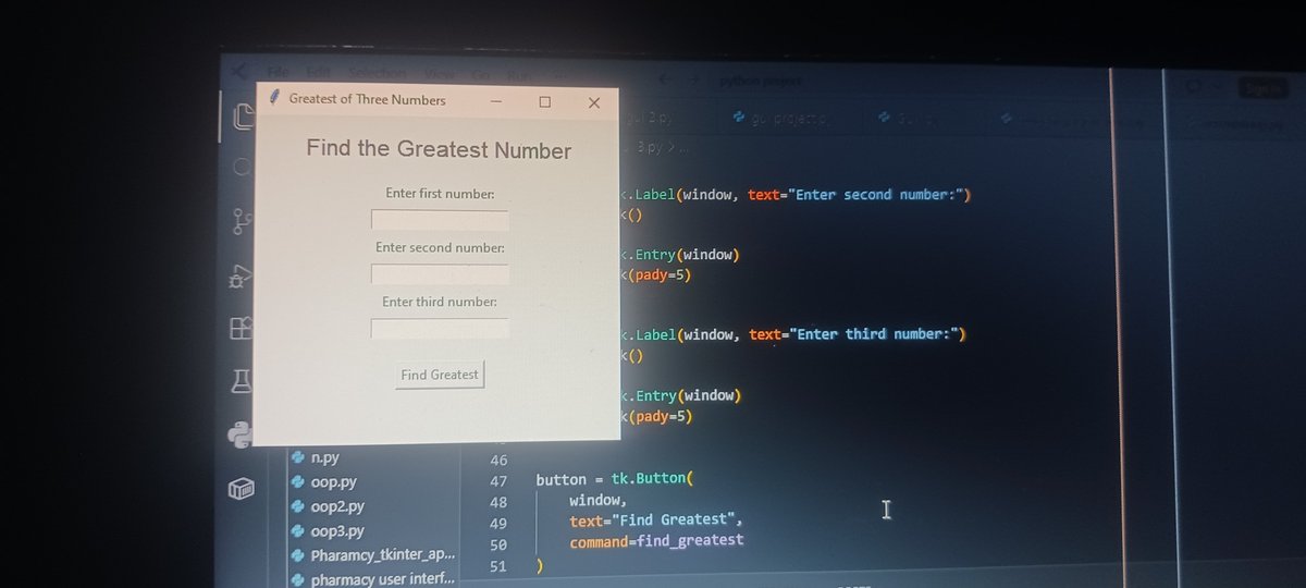 awhin34962's tweet photo. Day 7 of #100DaysOfCode 🚀
Today I learned how to create a Graphical User Interface (GUI) using Python.

It was great seeing my code turn into an actual interface! 💻✨

#Python #GUI #Tkinter #100DaysOfCode #SoftwareEngineering https://t.co/vl4w4YpJQr
