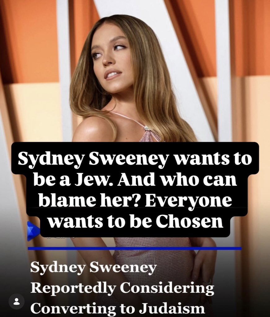 RabbiShmuley's tweet photo. Sydney Sweeney wants to be a Jew. And who can blame her? Everyone wants to be Chosen https://t.co/USt8GRQsjt