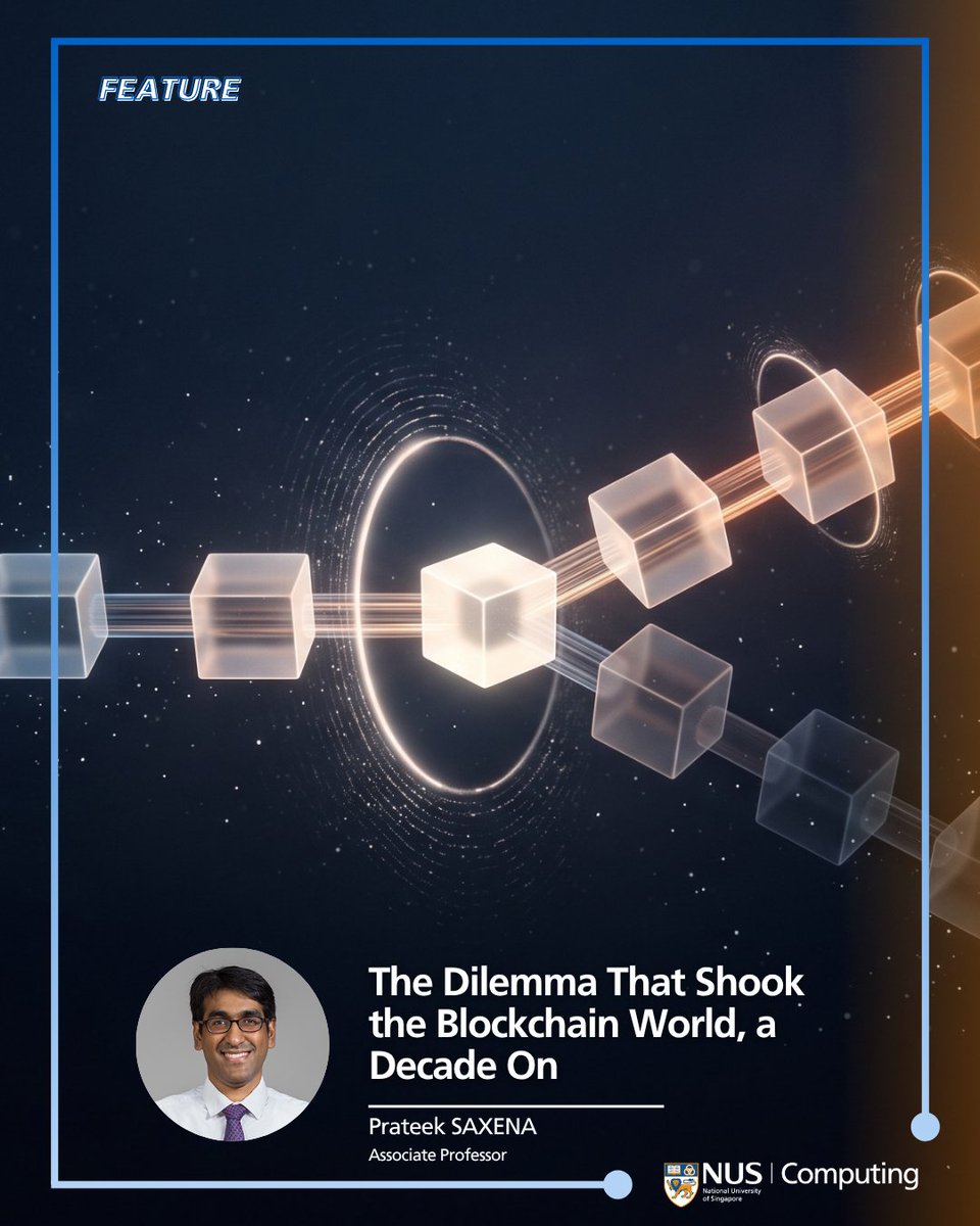 NUSComputing's tweet photo. Blockchains assume people will check each other's work honestly. A 2015 NUS Computing paper found miners aren't honest, they're rational, and once checking gets expensive, they skip it. Five days later, a real Bitcoin fork proved it.
https://t.co/ekV2i1RnL6 https://t.co/0NMh9dtCEd