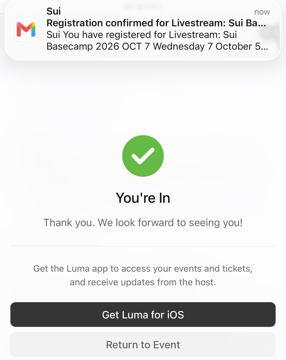 SuiBaseCamp's tweet photo. We’re going to Sui Basecamp 2026 🏕️💧

Registration confirmed ✅

$CAMP is heading to Basecamp.

See you there. 🚀 https://t.co/lRIPahdJiL