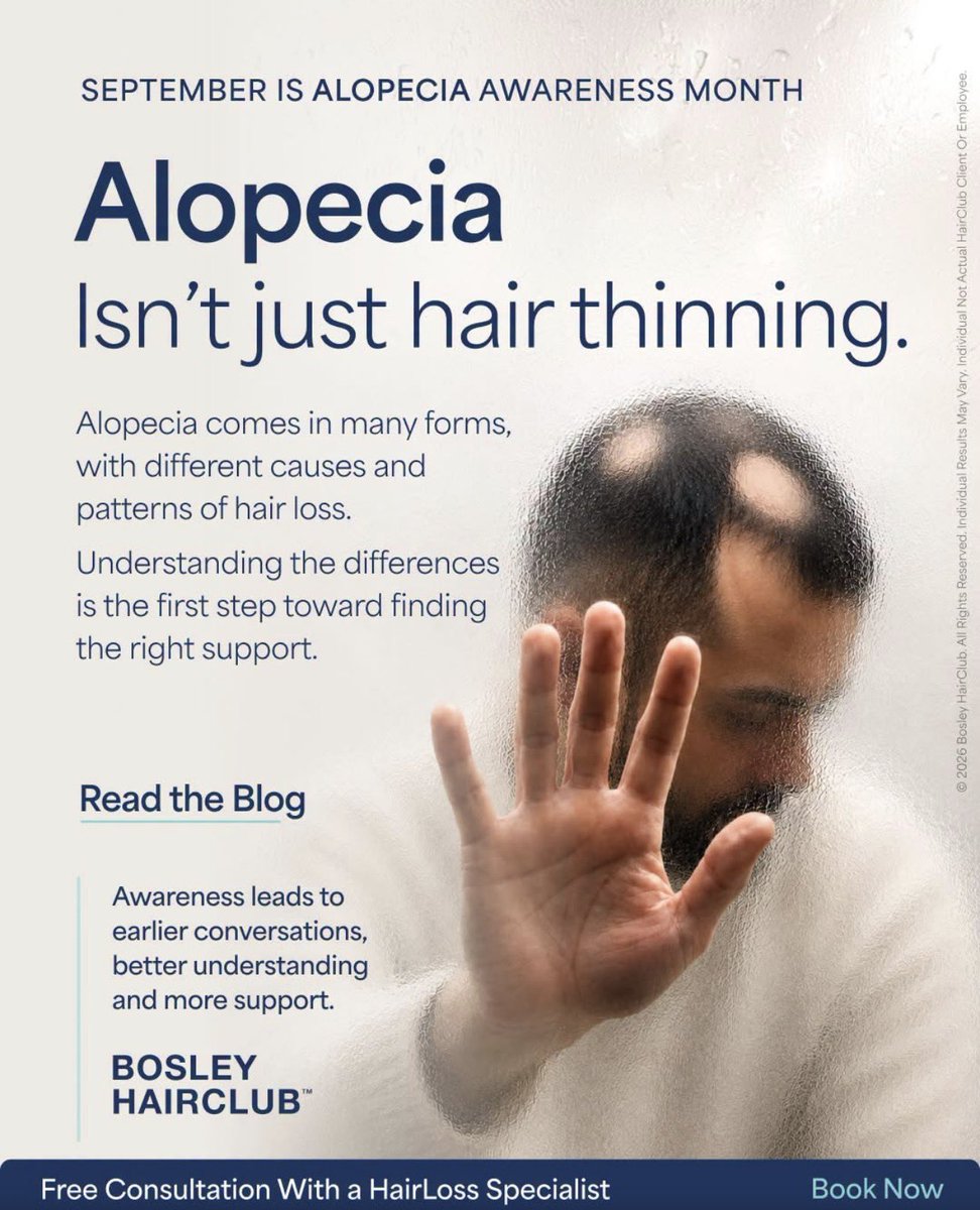 CompetitiveMktg's tweet photo. This Alopecia Awareness Month, we're highlighting the different types of alopecia, the signs to look for, and the importance of understanding your hair loss. 

If you're experiencing hair loss, read our blog to learn more ➡️ https://t.co/KvWNiDmysE

#Alopecia #HairLoss https://t.co/2huDgkD2Ji