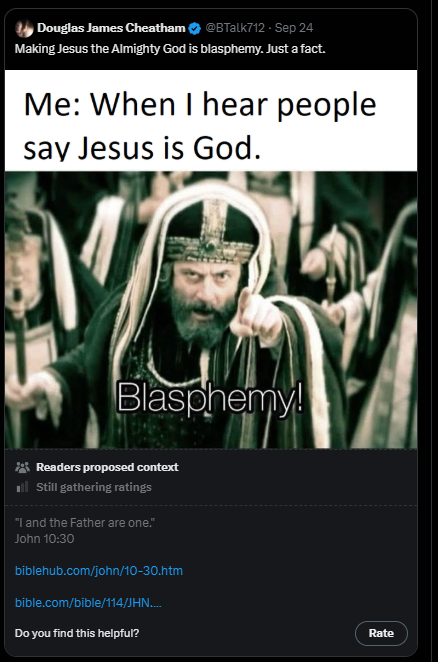 BTalk712's tweet photo. Glad you are finally being honest X. Coming out as a closet Trinitarian.

 I always knew you were antichrist and evil!!

You merely cherry picked it. Completely out of context. Same with John 1:1. I can also take a single Bible verse and make anything I want, but that would be dishonest.

What's next? Going to shadow ban me for saying Jesus is the Son of God and to keep the Sabbath?