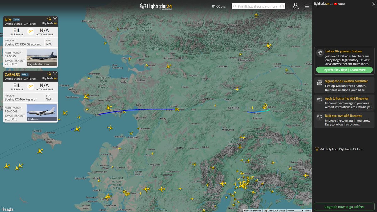 AIYeyENGDdJkjTr's tweet photo. Sept. 29, 2026
#McConnell Air Force Base #Eielson Air Force Base ==> #Misawa Air Base
#CABAL53 #AE5F95 USAF KC-46A Pegasus
#Fairchild Air Force Base #Eielson Air Force Base ==> #Misawa Air Base
#NoCALLSIGN #AE0143 USAF KC-135R Stratotanker https://t.co/YsvNo7Y4qi
