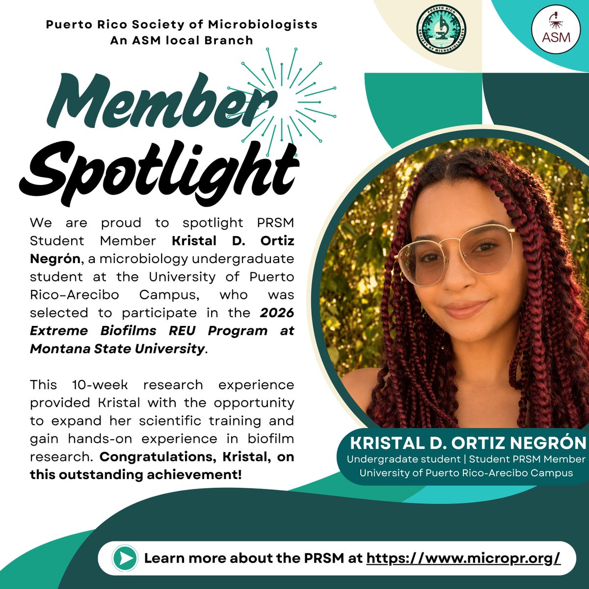 micropr_org's tweet photo. ✨ ¡Estrenamos nuestro Member Spotlight! 🦠🔬

En la Sociedad de Microbiólogos de Puerto Rico (SMPR) queremos reconocer y celebrar los logros de nuestros miembros y compartir las oportunidades, experiencias y metas que continúan fortaleciendo nuestra comunidad científica. 💚 https://t.co/i5fJ1GCS1j