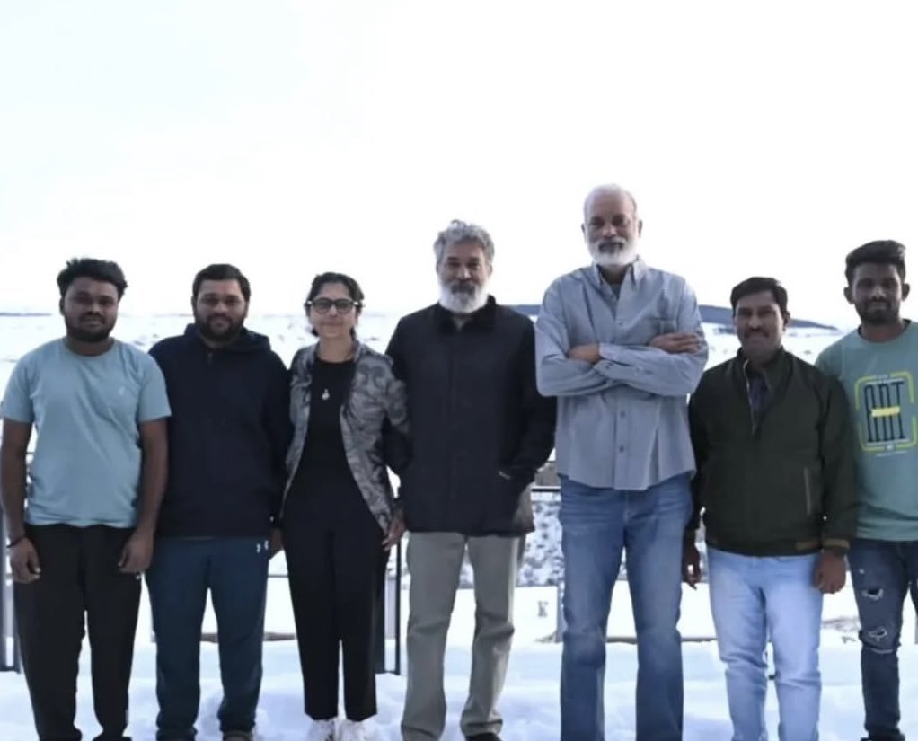 aresthethird2's tweet photo. SS Rajamouli, Karthikeya &amp; whole Varanasi team during the Antarctica schedule. 🌍

Can’t wait to see those larger-than-life visuals in IMAX. 🥶 https://t.co/1WPYvY2AZ5