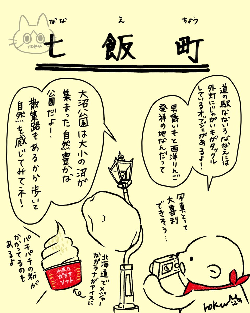 rokukiha's tweet photo. 北海道はでっかいどう
#イラスト #北海道観光 #クマ旅北海道 #七飯町 https://t.co/eduIwkX9EP