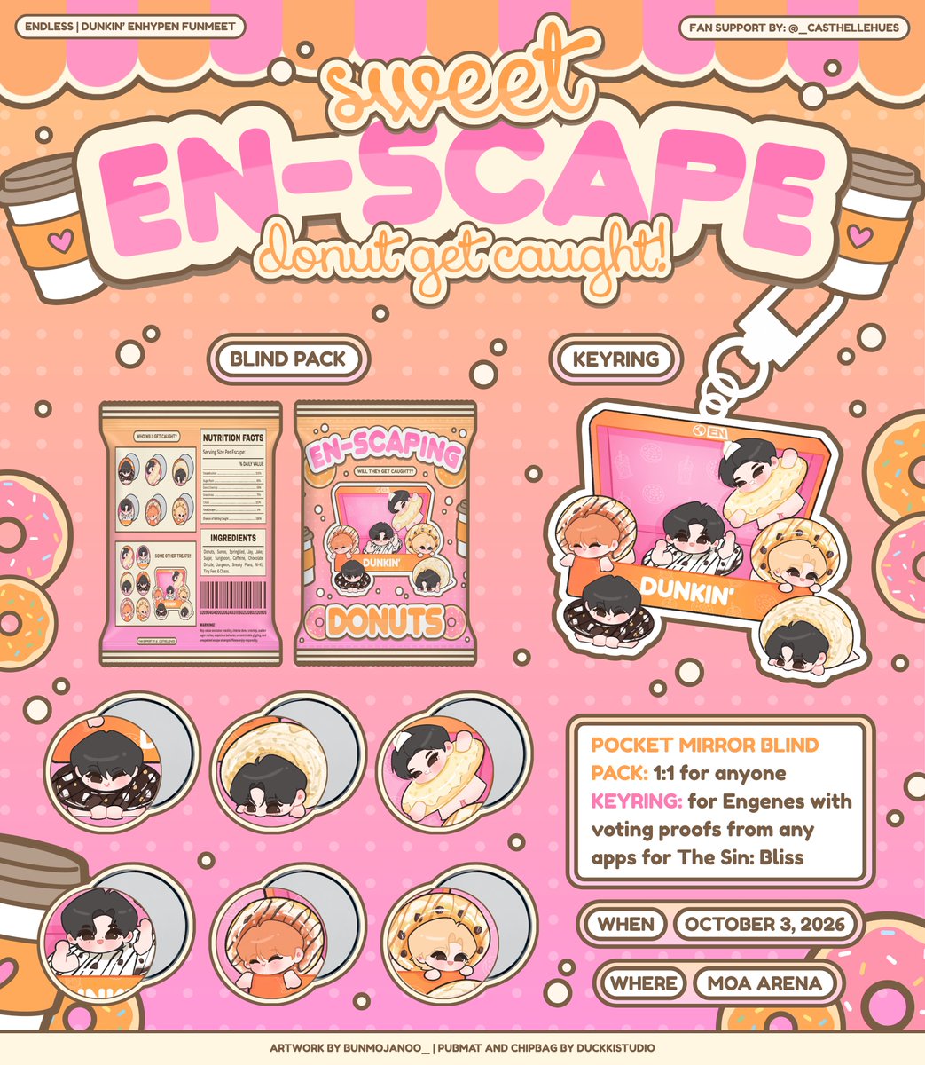 _casthellehues's tweet photo. ENDLESS  | DUNKIN' x ENHYPEN FUNMEET 
fan support by : @_casthellehues 

1:1 trade is ok (pocket mirror) 
limited qty 

loc : TBA
10/03/26

keyring is an additional if u have a voting proof, vvvvv limited qty 

#ENDLESSFunMeet #ENHYPEN
#DunkinxENHYPEN #ENGENE https://t.co/7v0lQEei1c